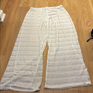 White Crochet Wide-Leg Swim Suit Cover Up Pants
